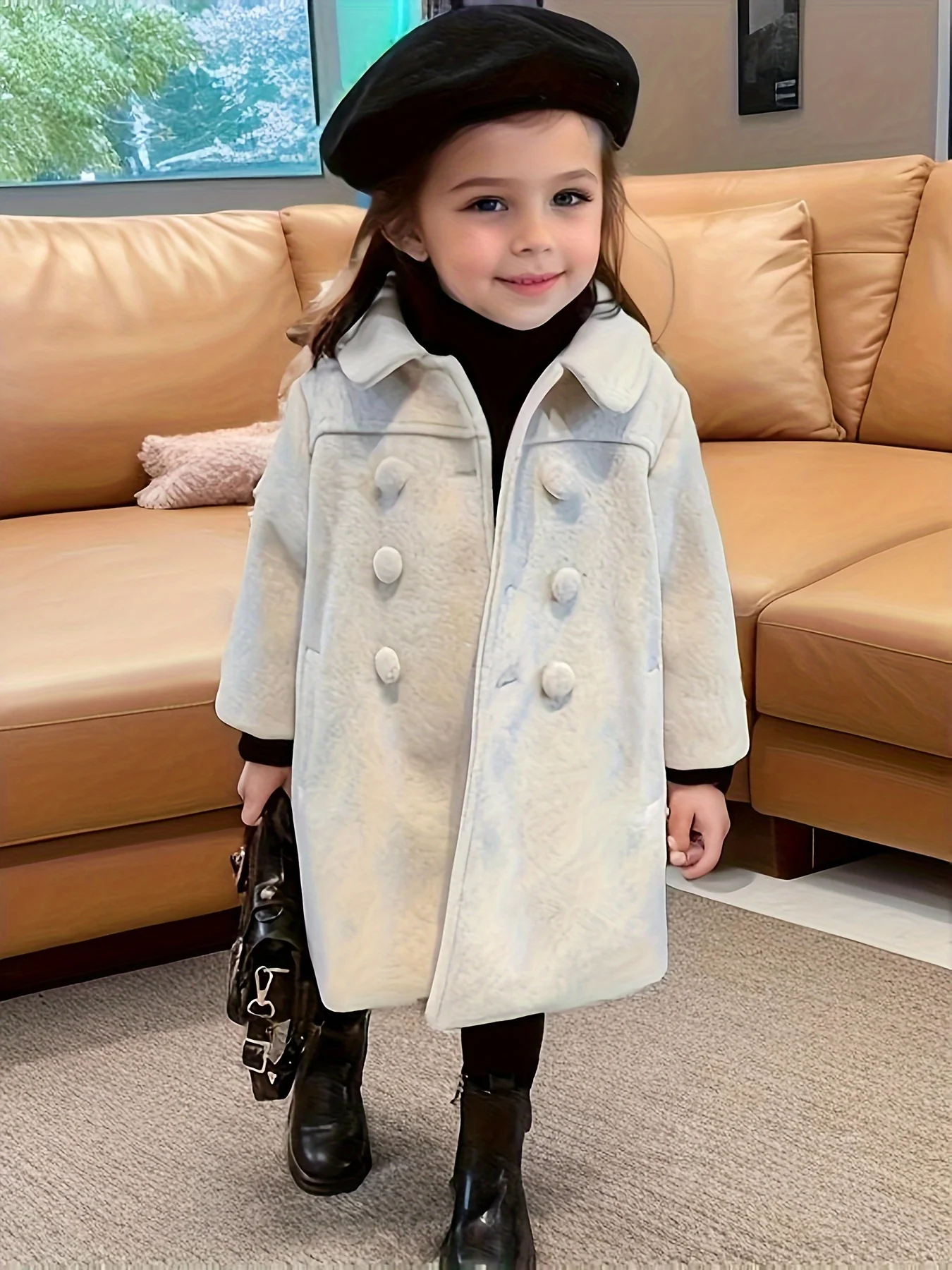 Toddler Girls' Fancy Double Breasted Long Sleeve Winter Coat, Elegant Peacoat Kids Clothing - Image 2