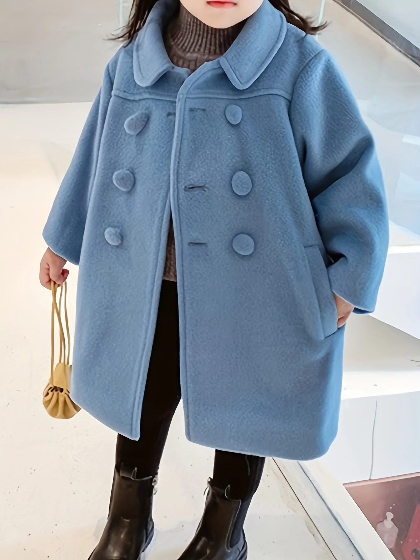 Toddler Girls' Fancy Double Breasted Long Sleeve Winter Coat, Elegant Peacoat Kids Clothing - Image 5
