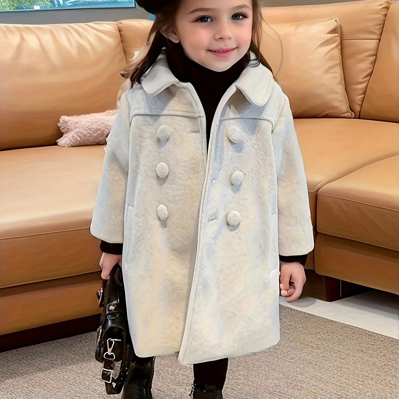 Toddler Girls' Fancy Double Breasted Long Sleeve Winter Coat, Elegant Peacoat Kids Clothing - Image 7