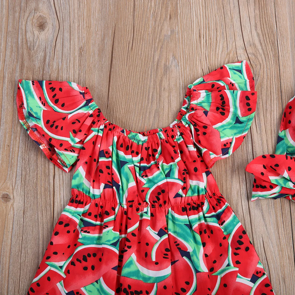 Toddler Infant Baby Girls Ropmers Cute Watermelon Ruffles Short Sleeve Bodysuit+Headband 2pcs Outfits Sets Lovely Summer Outfits - Image 3