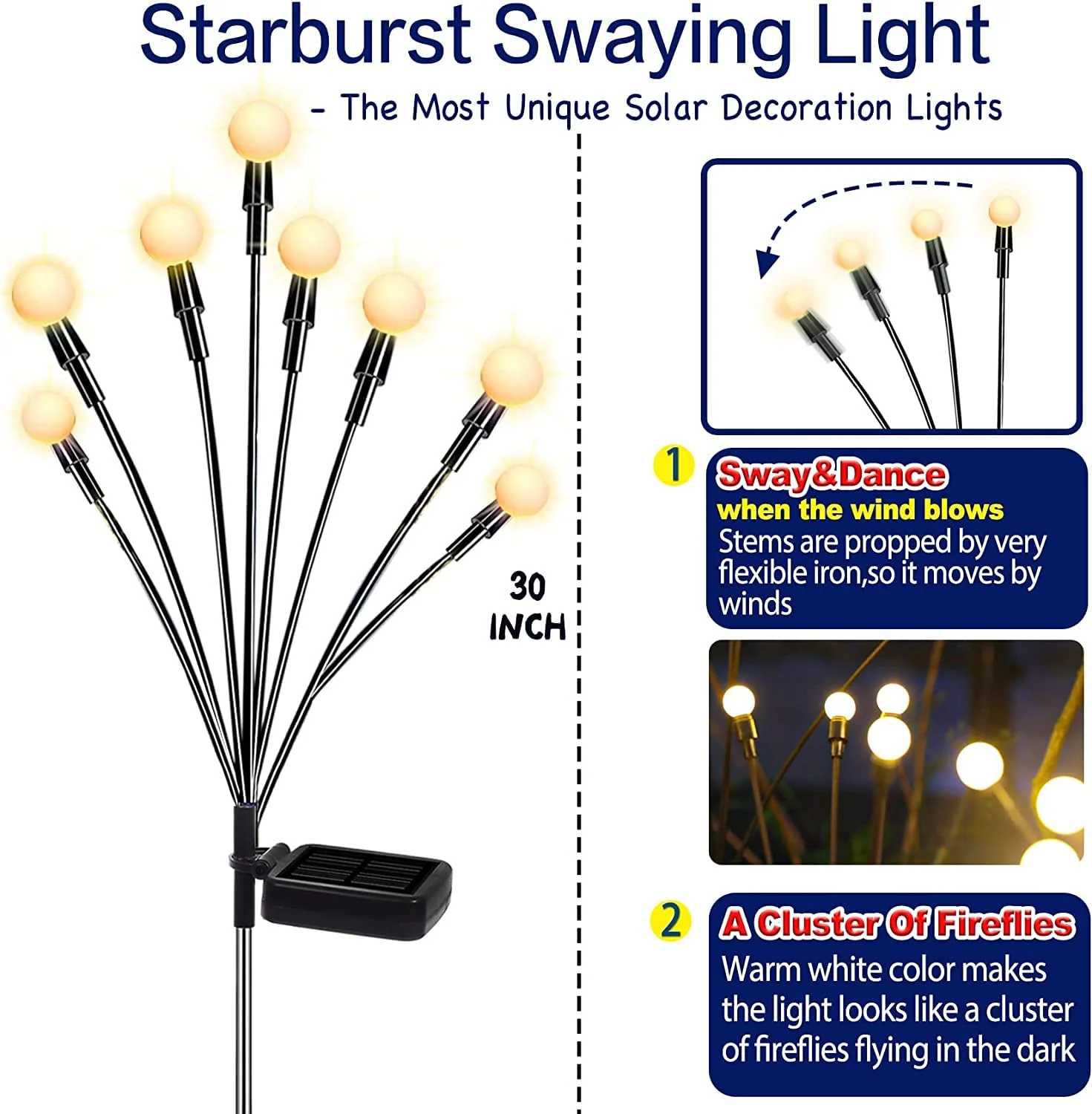 TONULAX Solar Garden Lights - New Upgraded Solar Swaying Light, Sway by Wind, Solar Outdoor Lights, Yard Patio Pathway Decoration, High Flexibility Iron Wire & Heavy Bulb Base, Warm White (4 Pack) - Image 6