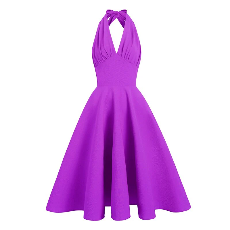 Tonval V-Neck Sexy Halter Vintage Style Summer Vacation Outfits Women Green Solid Elegant Party Pinup Ladies Swing Dresses - Image 3
