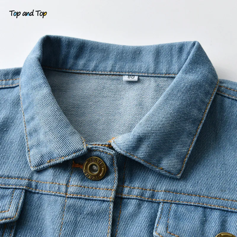 Top and Top Spring Autumn Kids Casual Jacket Girls Ripped Holes Jeans Coats Little Boys Girls Denim Outerwear Costume 12M-6Y - Image 2
