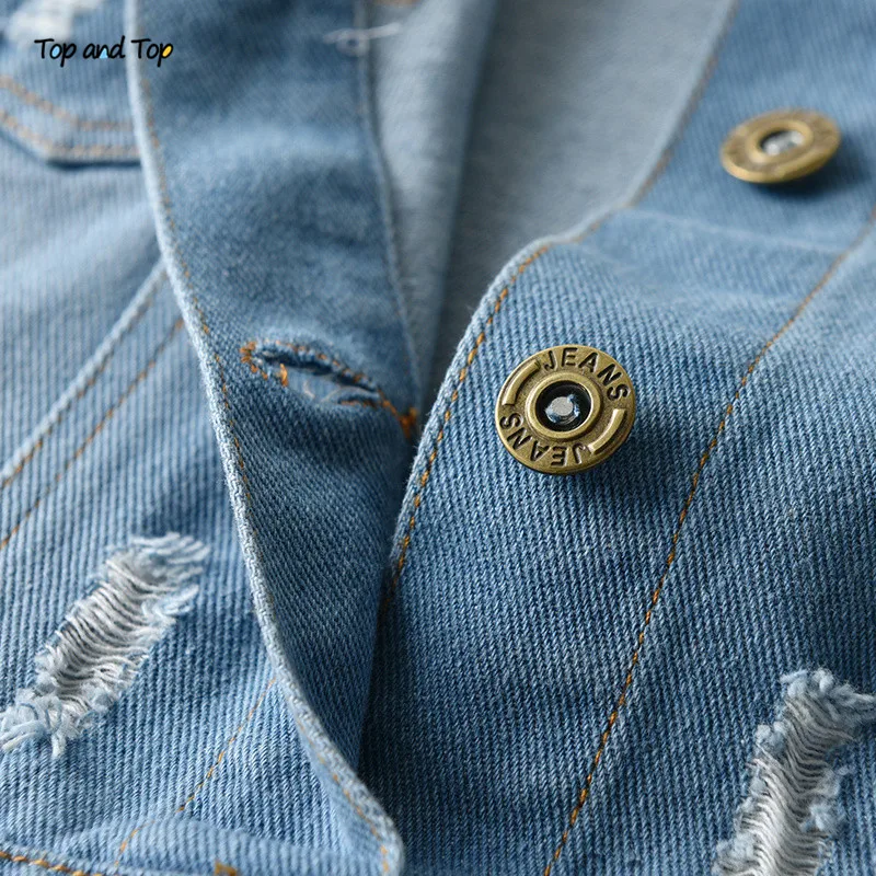 Top and Top Spring Autumn Kids Casual Jacket Girls Ripped Holes Jeans Coats Little Boys Girls Denim Outerwear Costume 12M-6Y - Image 3