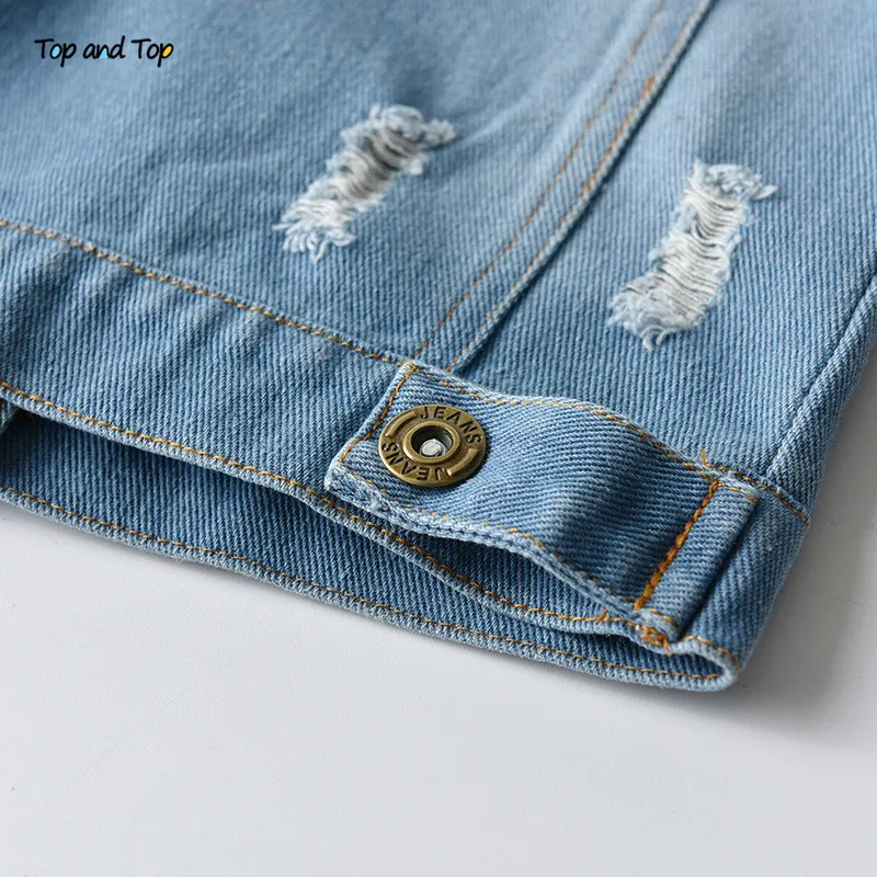 Top and Top Spring Autumn Kids Casual Jacket Girls Ripped Holes Jeans Coats Little Boys Girls Denim Outerwear Costume 12M-6Y - Image 6