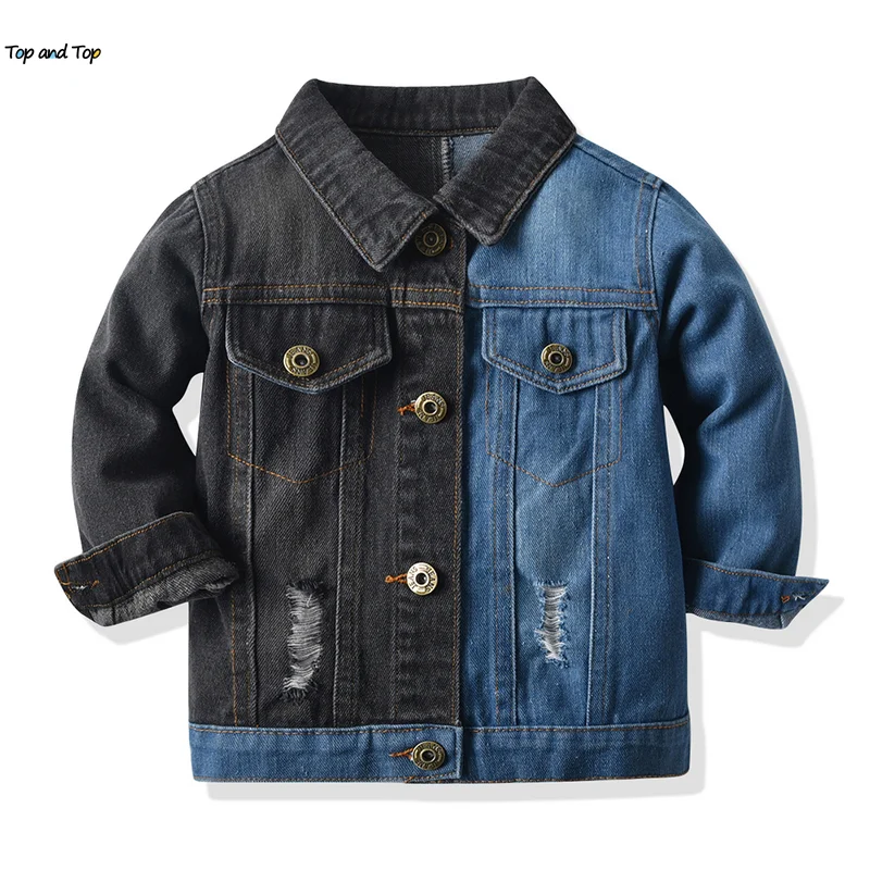 Top and Top Spring Autumn Kids Casual Jacket Girls Ripped Holes Jeans Coats Little Boys Girls Denim Outerwear Costume 12M-6Y - Image 7