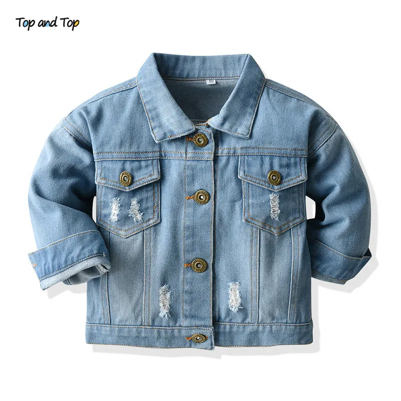 Top and Top Spring Autumn Kids Casual Jacket Girls Ripped Holes Jeans Coats Little Boys Girls Denim Outerwear Costume 12M-6Y - Image 8