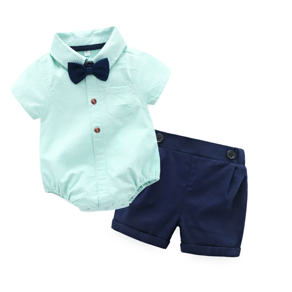 Top and Top Summer Fashion Newborn Boys Formal Clothing Set Cotton Romper Top+ Shorts Baby Gentleman Suit Kids Boys Clothes Sets - Image 2