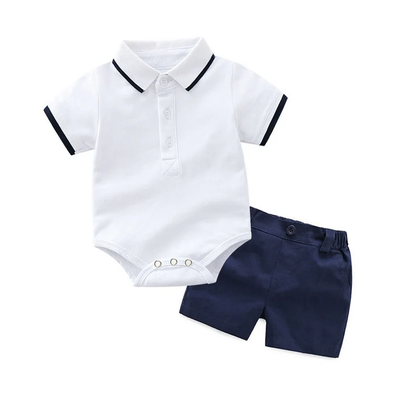Top and Top Summer Fashion Newborn Boys Formal Clothing Set Cotton Romper Top+ Shorts Baby Gentleman Suit Kids Boys Clothes Sets - Image 3