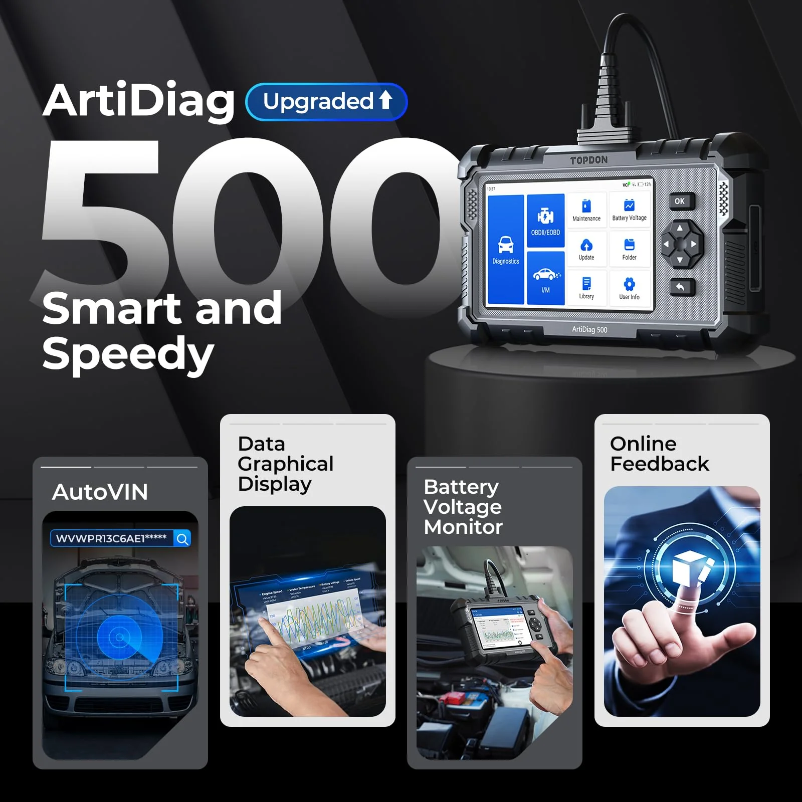 TOPDON AD500 OBD2 Scanner Car Code Reader Scan Tool, Engine ABS SRS Transmission Diagnostics Tool, Oil/Throttle/SAS/TPMS/BMS/EPB Reset Car Scanner, Free Upgrade for DIY - Image 4