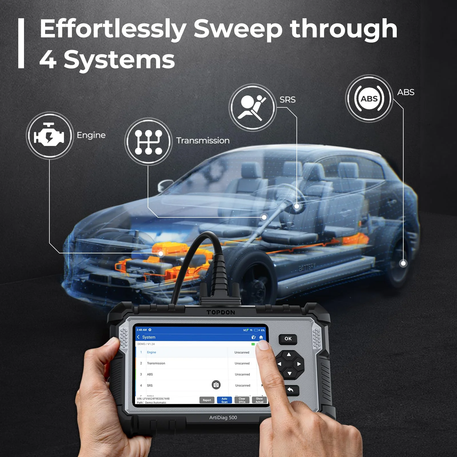 TOPDON AD500 OBD2 Scanner Car Code Reader Scan Tool, Engine ABS SRS Transmission Diagnostics Tool, Oil/Throttle/SAS/TPMS/BMS/EPB Reset Car Scanner, Free Upgrade for DIY - Image 7