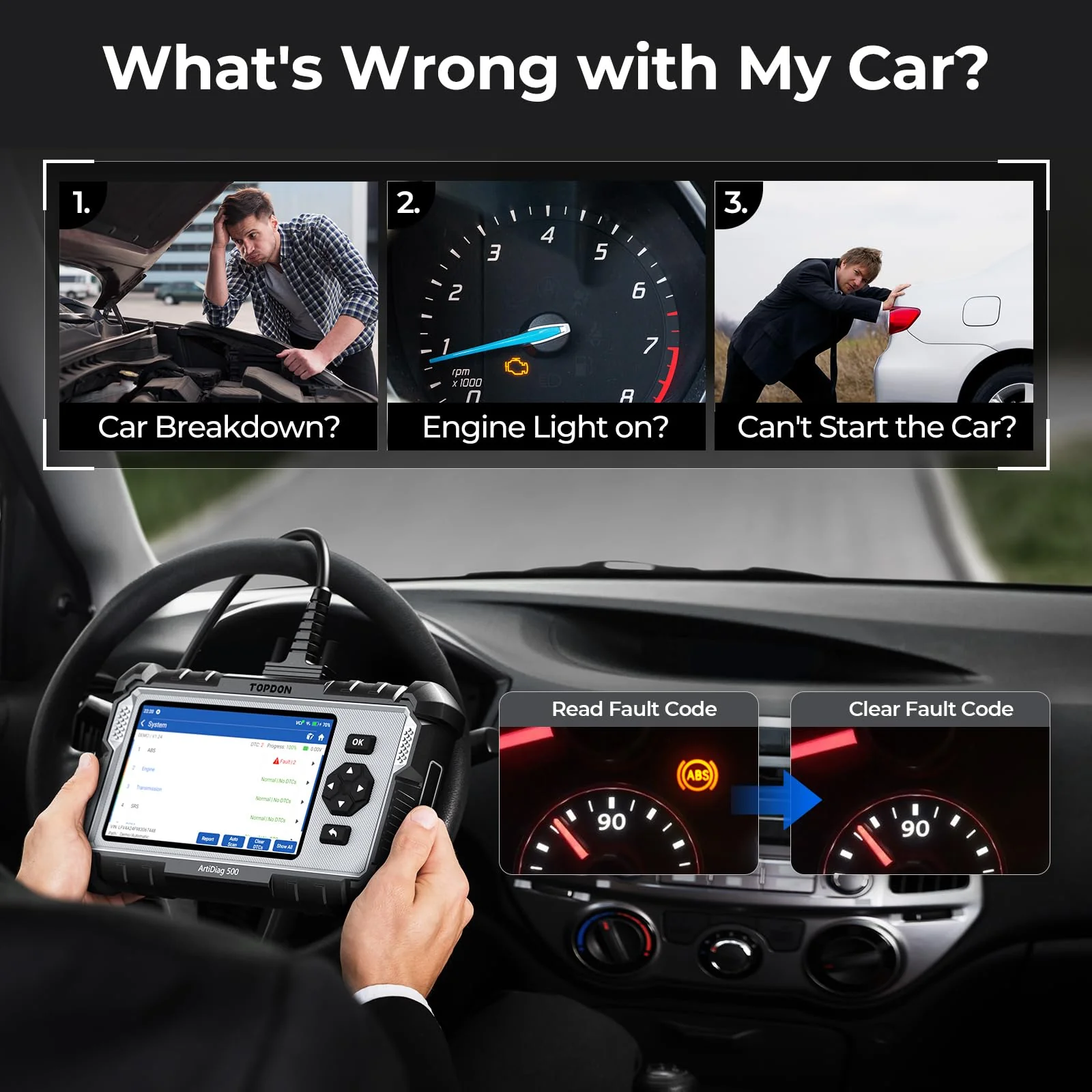 TOPDON AD500 OBD2 Scanner Car Code Reader Scan Tool, Engine ABS SRS Transmission Diagnostics Tool, Oil/Throttle/SAS/TPMS/BMS/EPB Reset Car Scanner, Free Upgrade for DIY - Image 8