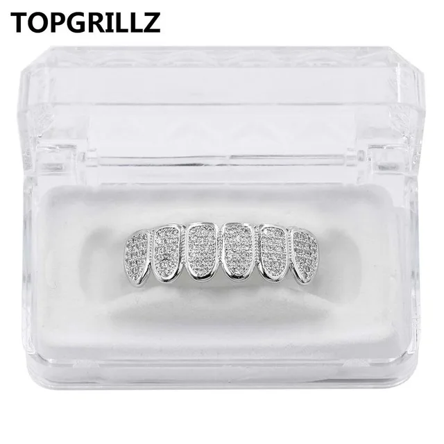 TOPGRILLZ New Fit Silver Plated CZ Micro Pave Top & Bottom GRILL SET Rhodium Teeth Grills Vampire Tooth Grillz - Image 8