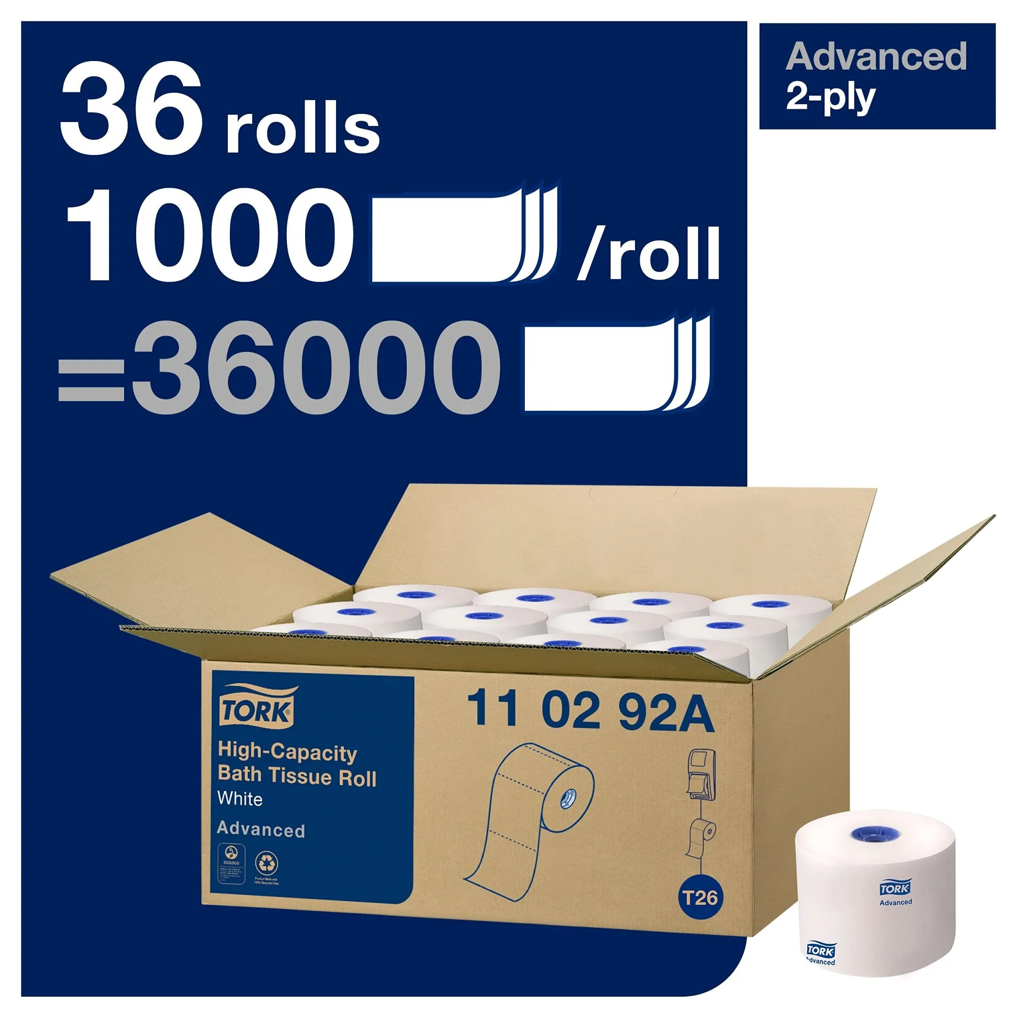 Tork High-Capacity Toilet Paper Roll White T26, Advanced, 2-Ply, 36 x 1000 sheets, 110292A - Image 8