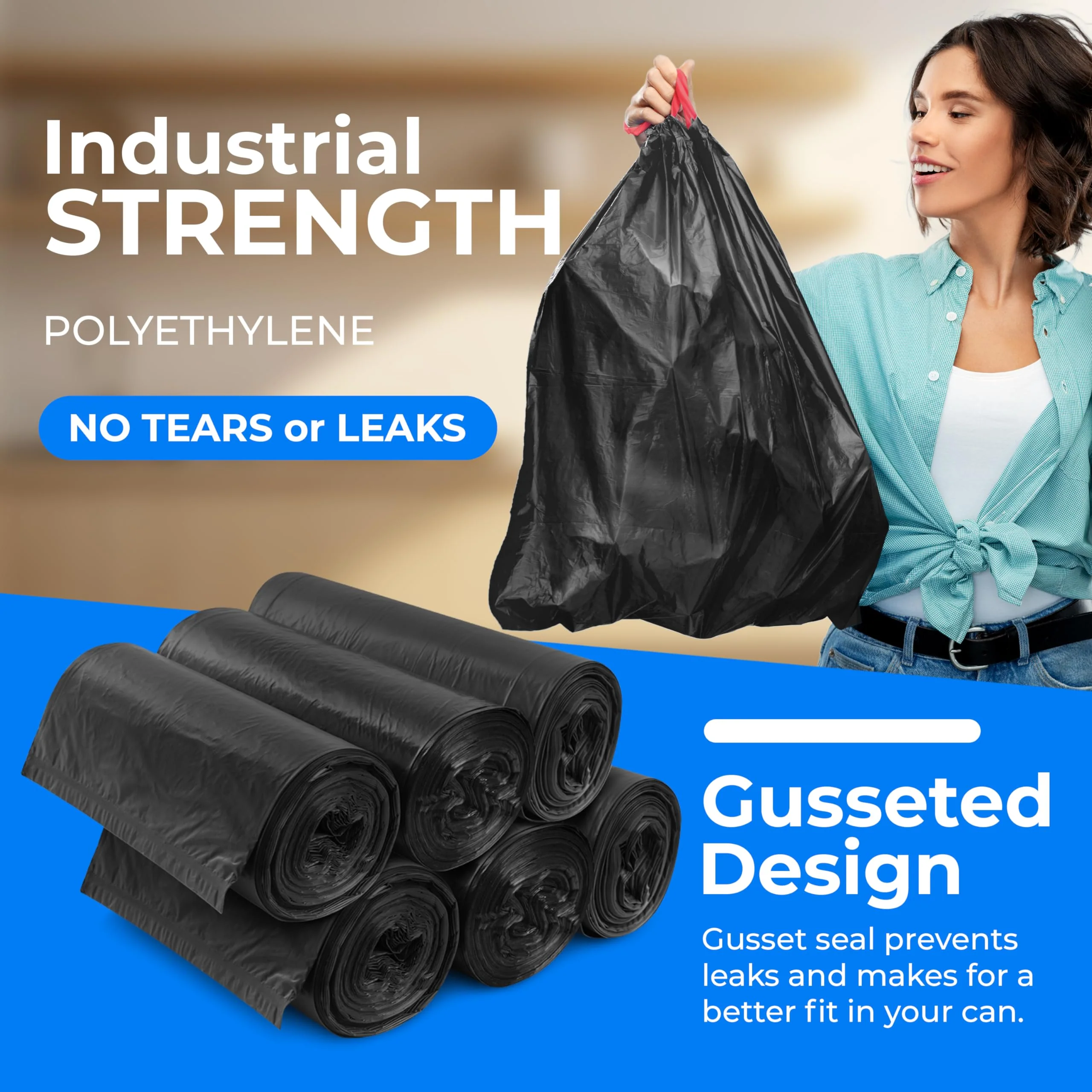 ToughBag 30 Gallon Trash Bags Drawstring (150 Count) Large Black Garbage Bags 30+ Gallon, Heavy Duty 30 Gallon Trash Bags for Kitchen, Commercial & Lawn - Image 5