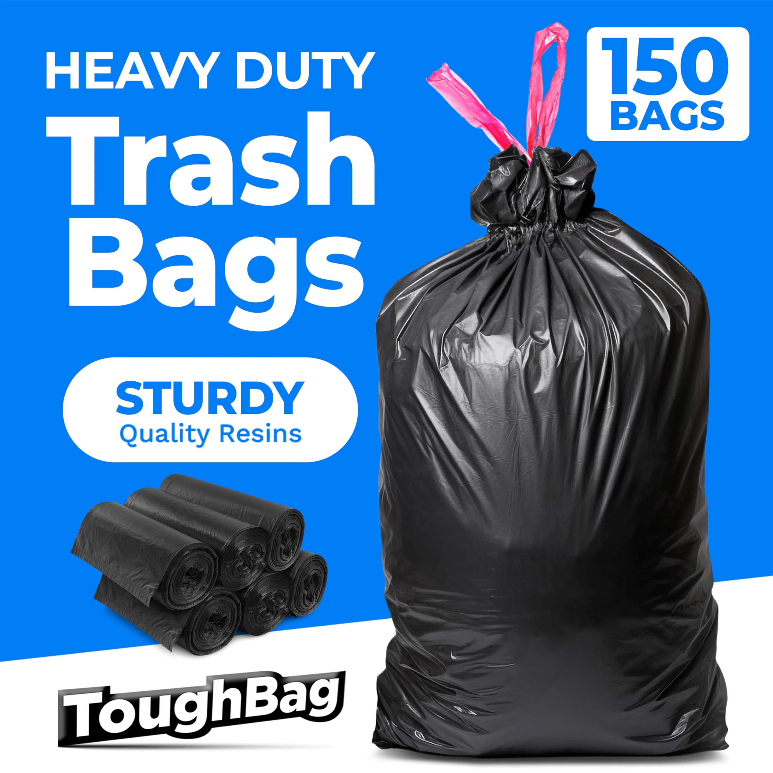 ToughBag 30 Gallon Trash Bags Drawstring (150 Count) Large Black Garbage Bags 30+ Gallon, Heavy Duty 30 Gallon Trash Bags for Kitchen, Commercial & Lawn - Image 6