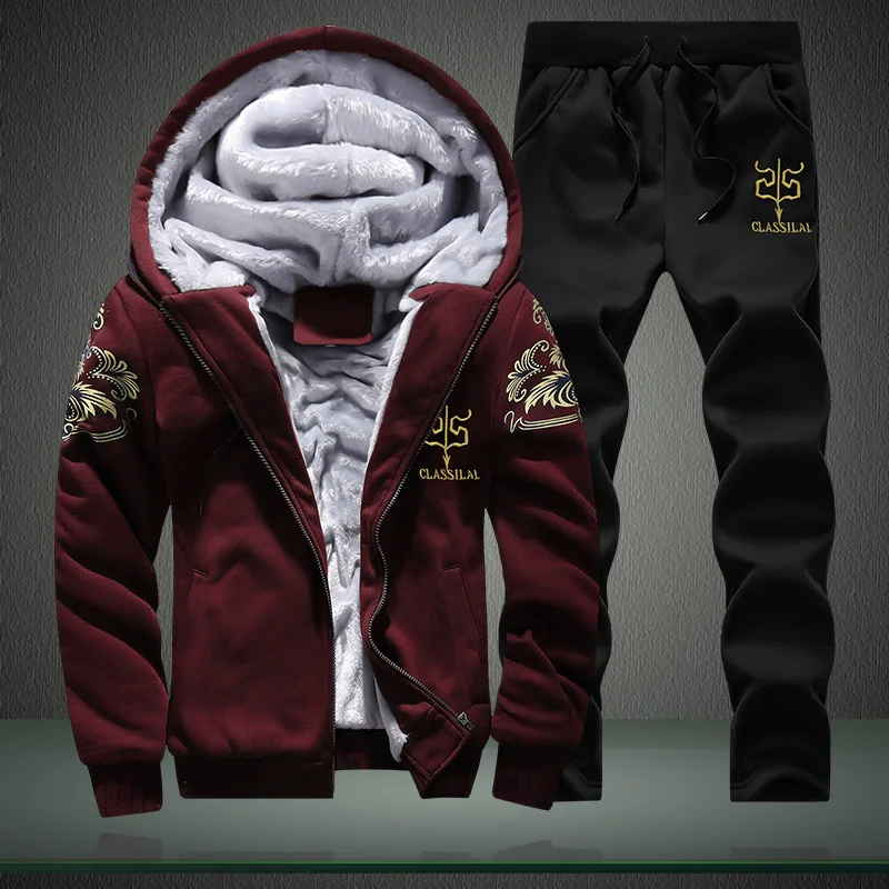 Tracksuit Men Sporting Fleece Thick Hooded Brand-Clothing Casual Track Suit Men Jacket+Pant Warm Fur Inside Winter Sweatshirt - Image 13