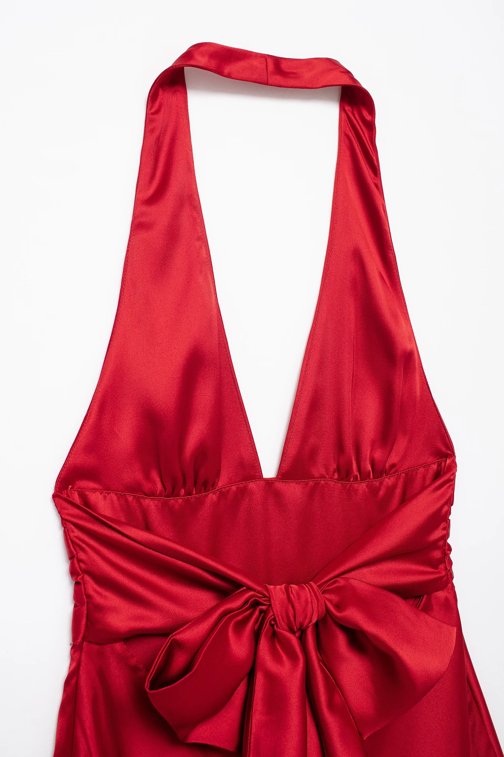 TRAFZA Sexy Solid Mini Women Dress Fashion 2024 Summer Satin Halter Bow Tie Dress Elegant Female Dress Beach Holiday Party Dress - Image 6