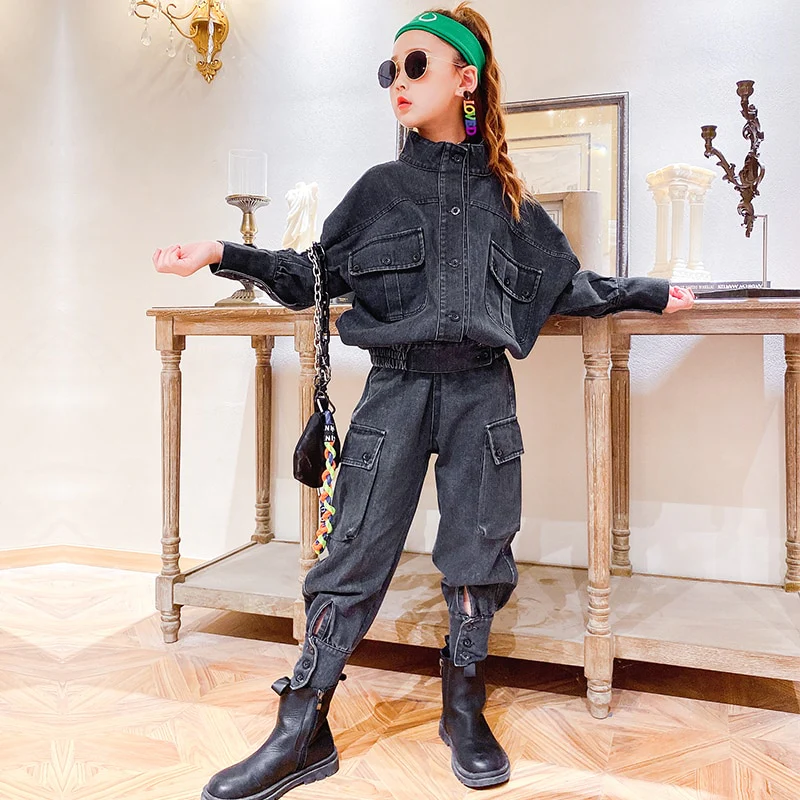 Trend Baby Girls Clothes Jeans Denim Suit Sets 4 6 8 10 12 13 Years Teens Kids Girls Short Jacket Coats jeans Joggers 2pcs Sets - Image 6