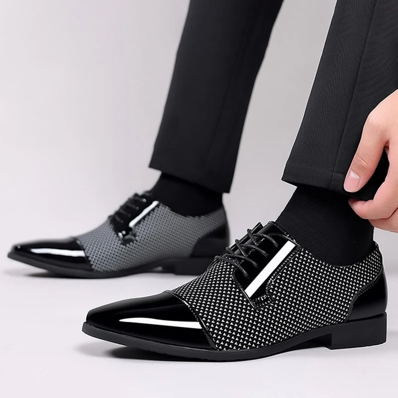 Trending Classic Men Dress Shoes For Men Oxfords Patent Leather Shoes Lace Up Formal Black Leather Wedding Party Shoes - Image 3