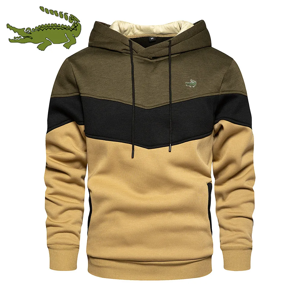 Trending Men Hoodies Splicing Pullover Autumn Winter Fleece Warm Long Sleeve Outwear Sweatshirts Casual Embroidered Sport Tops - Image 2