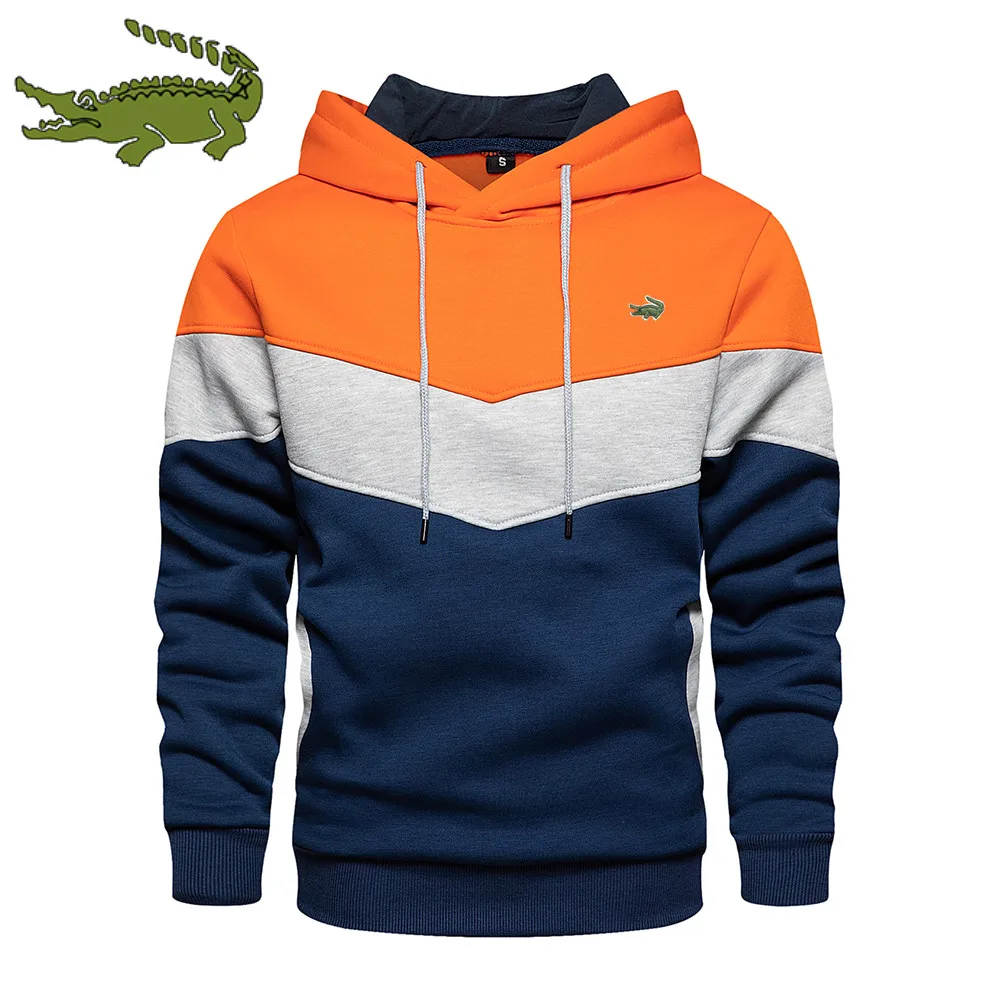 Trending Men Hoodies Splicing Pullover Autumn Winter Fleece Warm Long Sleeve Outwear Sweatshirts Casual Embroidered Sport Tops - Image 3