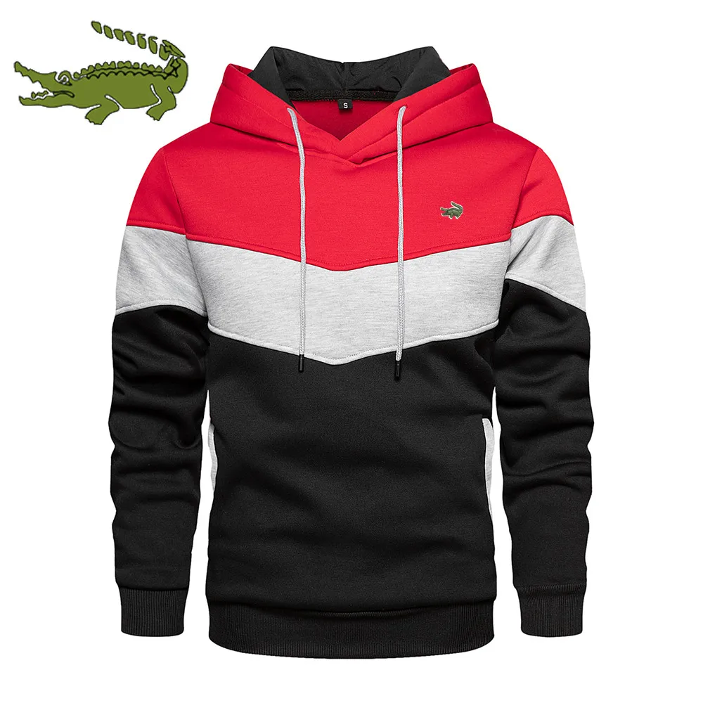 Trending Men Hoodies Splicing Pullover Autumn Winter Fleece Warm Long Sleeve Outwear Sweatshirts Casual Embroidered Sport Tops - Image 4