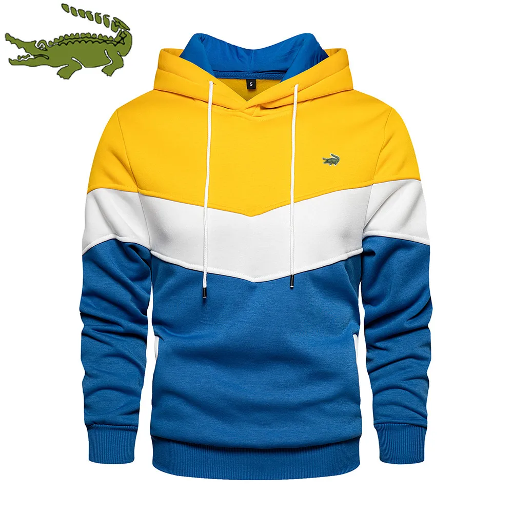 Trending Men Hoodies Splicing Pullover Autumn Winter Fleece Warm Long Sleeve Outwear Sweatshirts Casual Embroidered Sport Tops - Image 5