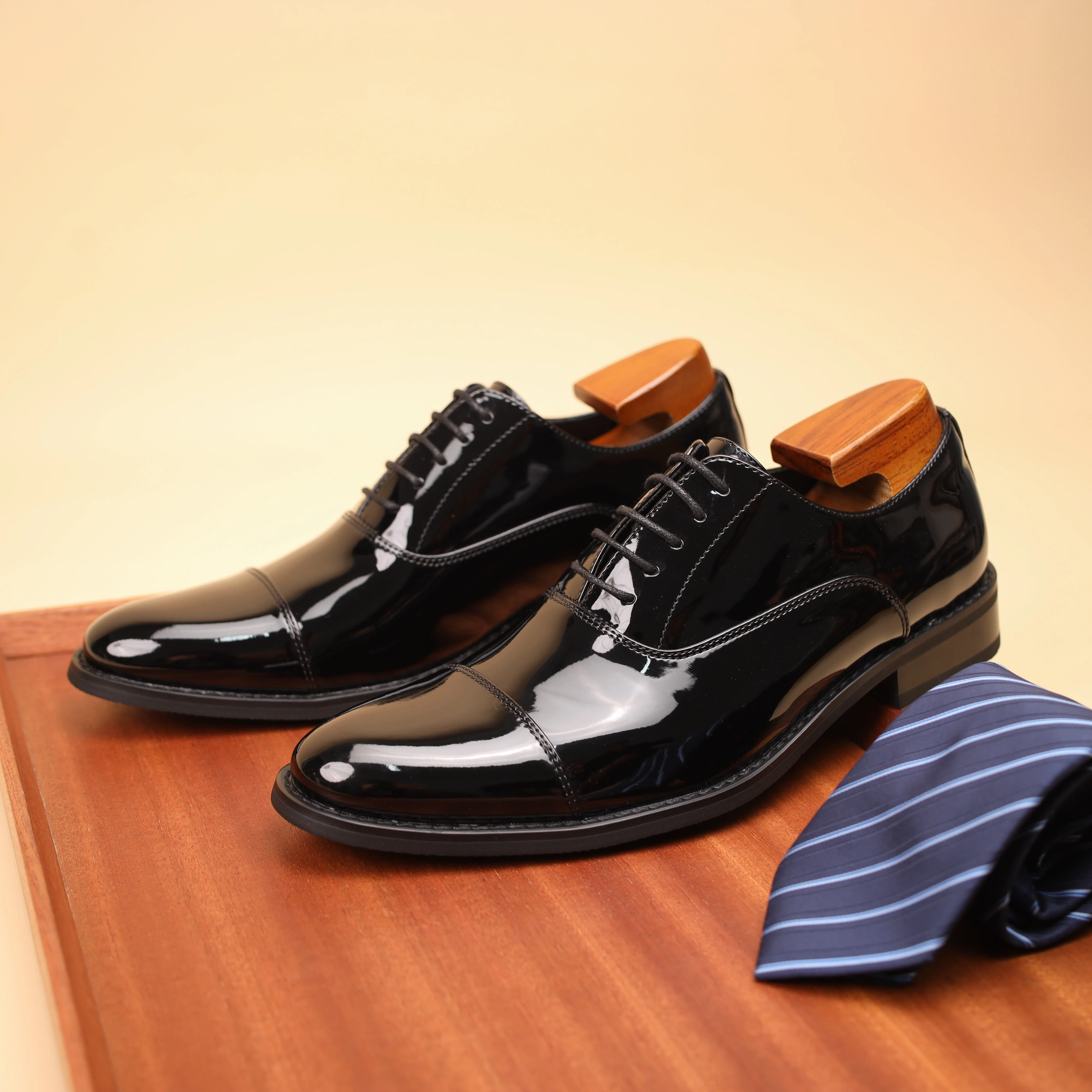 [Trendy Cow Leather Oxford Shoes] Men's Trendy Split Cow Leather Upper Cap Toe Oxford Shoes, Comfy Non Slip Casual Rubber Sole Formal Shoes, Men's Footwear - Image 15