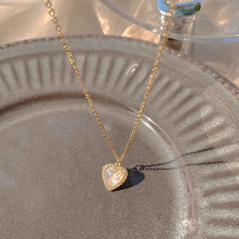 Trendy Heart Shaped Pendant Necklace Opal Chain Shiny Women 2023 Temperament Jewelry Choker Necklace Wedding Jewelry Gifts - Image 19