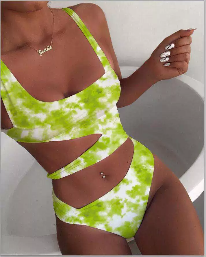 Triangle Nylon Chest Pad Summer Beach Swimsuit Solid Color Hollow-out Midriff Irregular Spaghetti-Strap Sexy One Piece Swimsuit - Image 3