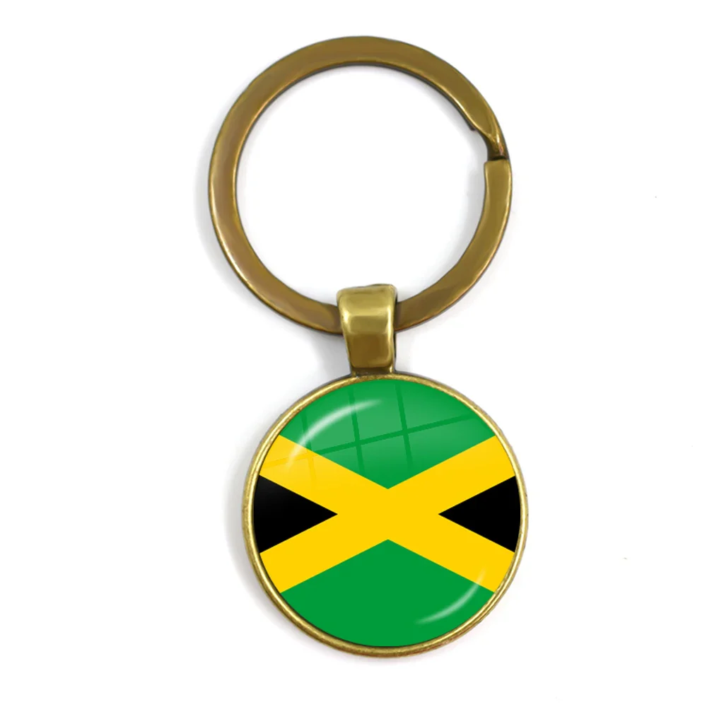 Trinidad,Sierra leone,Jamaica,Guyana,Ghana,UK,Libya,Estonia,India 25mm Glass Cabochon National Flag Keychain Key Ring Gift - Image 15