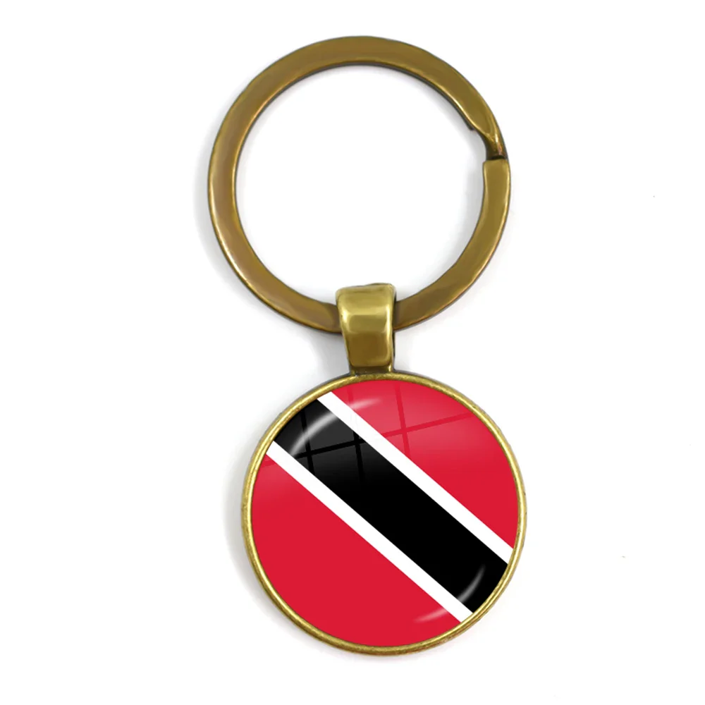 Trinidad,Sierra leone,Jamaica,Guyana,Ghana,UK,Libya,Estonia,India 25mm Glass Cabochon National Flag Keychain Key Ring Gift - Image 2
