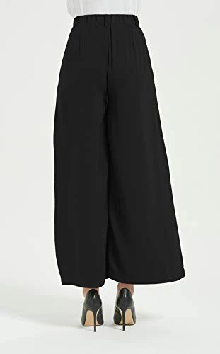Tronjori Women High Waist Casual Wide Leg Long Palazzo Pants Trousers Regular Size(L, Black) - Image 3