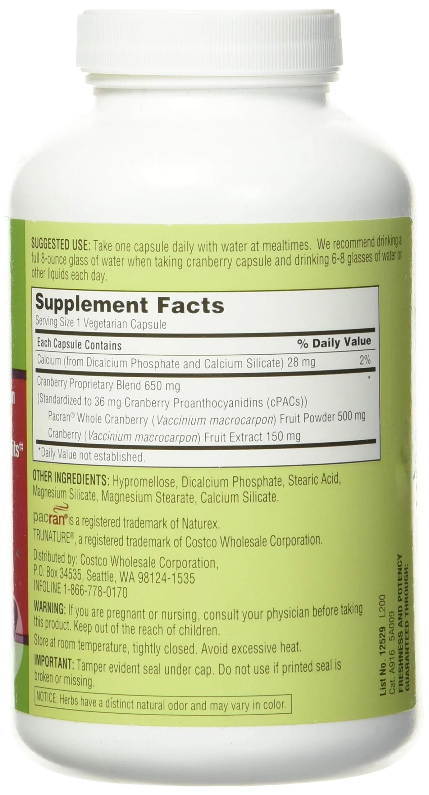 trunature Cranberry 650 mg, 140 Vegetarian Capsules - Image 6
