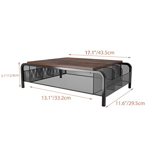 Trwcrt Metal Desk Monitor Stand Riser with Organizer Drawer, Rustic Monitor Riser for Computer, Small Printer, Laptop, Black and Brown - Image 4
