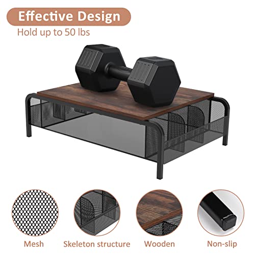 Trwcrt Metal Desk Monitor Stand Riser with Organizer Drawer, Rustic Monitor Riser for Computer, Small Printer, Laptop, Black and Brown - Image 5