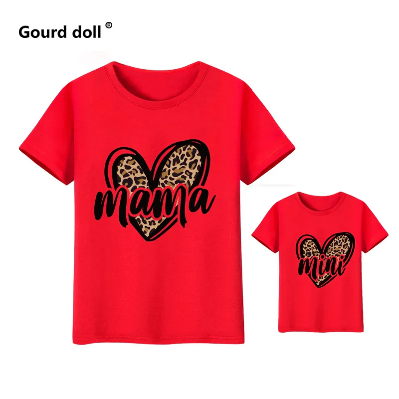 Tshirt family fashion mother kids Leopard Love family tshirt mom baby girl clothes family matching outfits family look clothes - Image 3