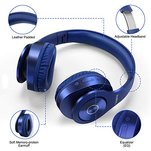 TUINYO Bluetooth Headphones Wireless, Over Ear Stereo Wireless Headset 40H Playtime with deep bass, Soft Memory-Protein Earmuffs, Built-in Mic Wired Mode PC/Cell Phones/TV-Dark Blue - Image 4