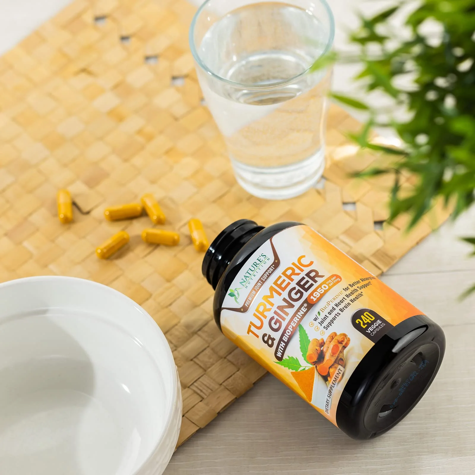 Turmeric Curcumin with BioPerine & Ginger 95% Standardized Curcuminoids 1950mg - Black Pepper for Max Absorption, Herbal Joint Support, Nature's Tumeric Extract Supplement, Vegan - 240 Capsules - Image 2