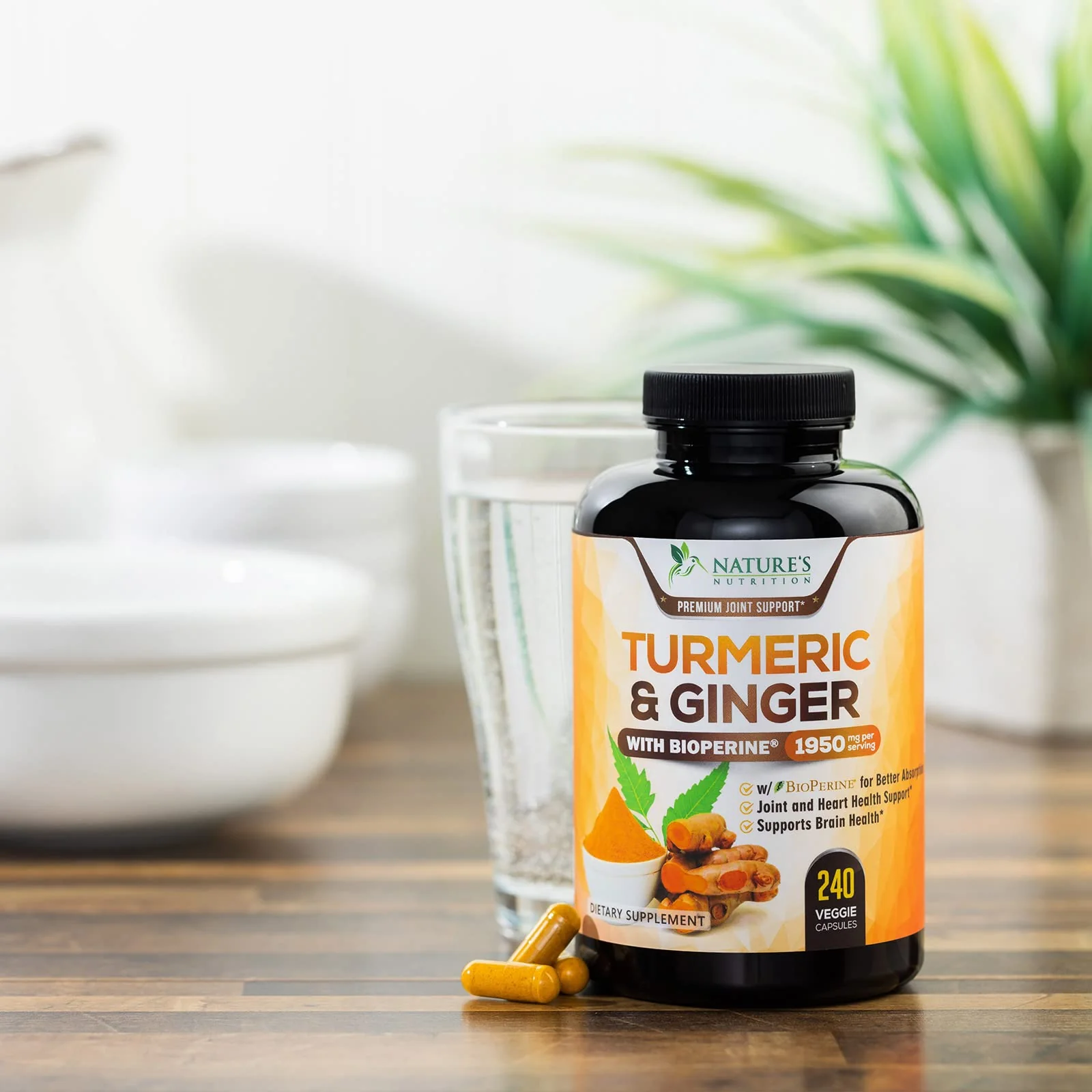 Turmeric Curcumin with BioPerine & Ginger 95% Standardized Curcuminoids 1950mg - Black Pepper for Max Absorption, Herbal Joint Support, Nature's Tumeric Extract Supplement, Vegan - 240 Capsules - Image 3