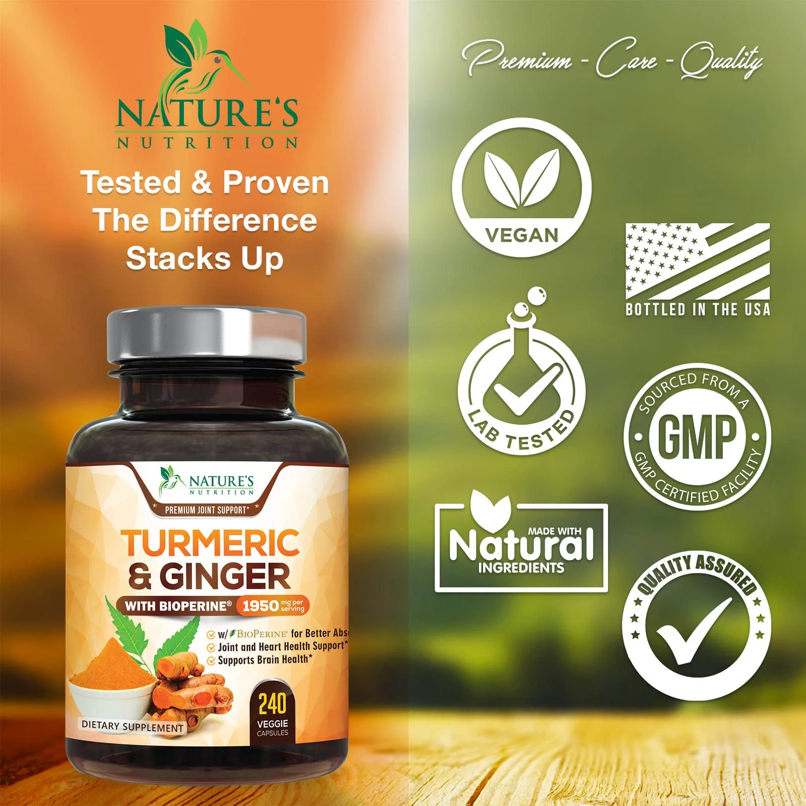 Turmeric Curcumin with BioPerine & Ginger 95% Standardized Curcuminoids 1950mg - Black Pepper for Max Absorption, Herbal Joint Support, Nature's Tumeric Extract Supplement, Vegan - 240 Capsules - Image 7