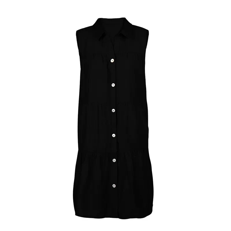 Turn-Down Collar Office Lady Cotton Shirt Dress Single-Breasted Sleeveless Summer Dress Women Loose Casual A-Line Spring Vestido - Image 10