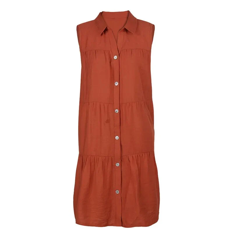 Turn-Down Collar Office Lady Cotton Shirt Dress Single-Breasted Sleeveless Summer Dress Women Loose Casual A-Line Spring Vestido - Image 11
