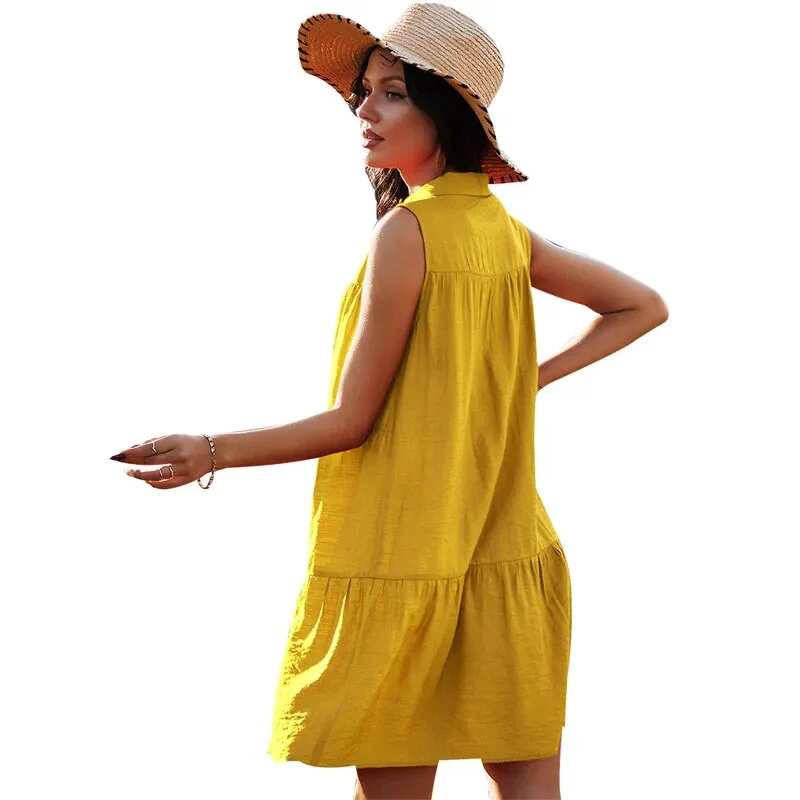 Turn-Down Collar Office Lady Cotton Shirt Dress Single-Breasted Sleeveless Summer Dress Women Loose Casual A-Line Spring Vestido - Image 2