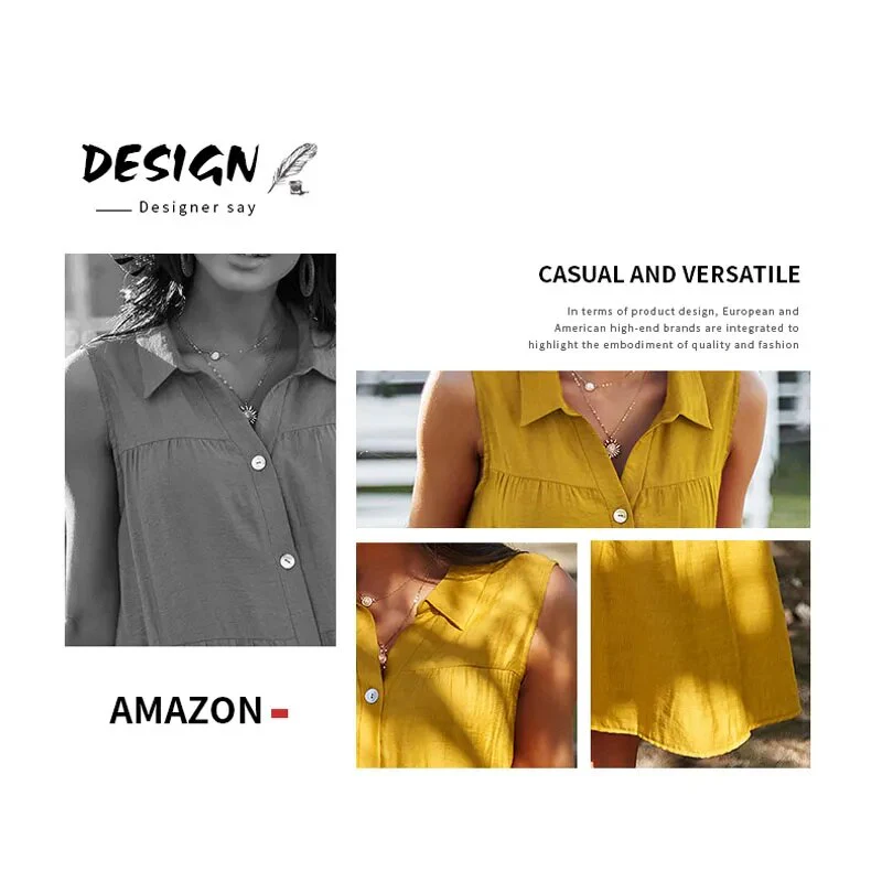 Turn-Down Collar Office Lady Cotton Shirt Dress Single-Breasted Sleeveless Summer Dress Women Loose Casual A-Line Spring Vestido - Image 5