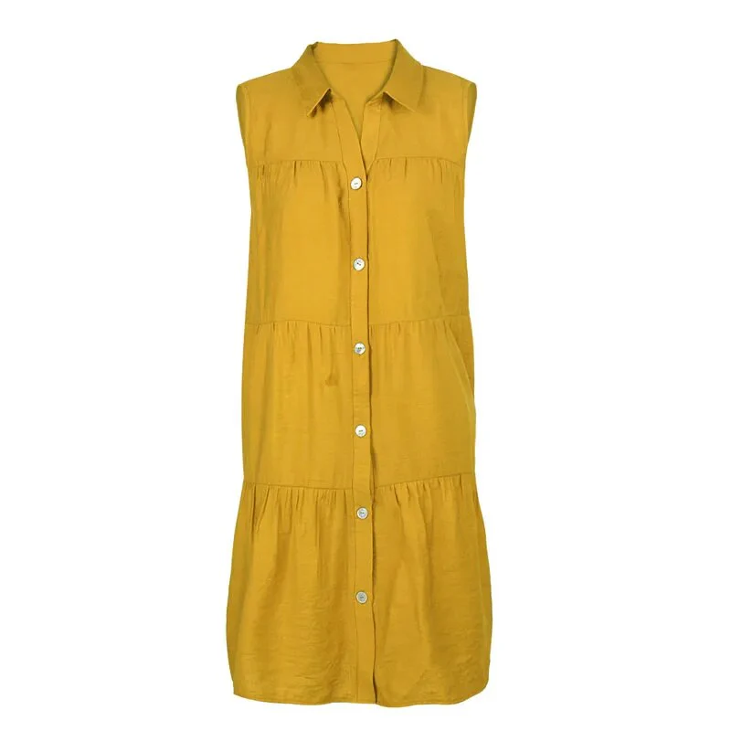 Turn-Down Collar Office Lady Cotton Shirt Dress Single-Breasted Sleeveless Summer Dress Women Loose Casual A-Line Spring Vestido - Image 7