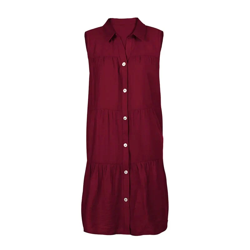 Turn-Down Collar Office Lady Cotton Shirt Dress Single-Breasted Sleeveless Summer Dress Women Loose Casual A-Line Spring Vestido - Image 8