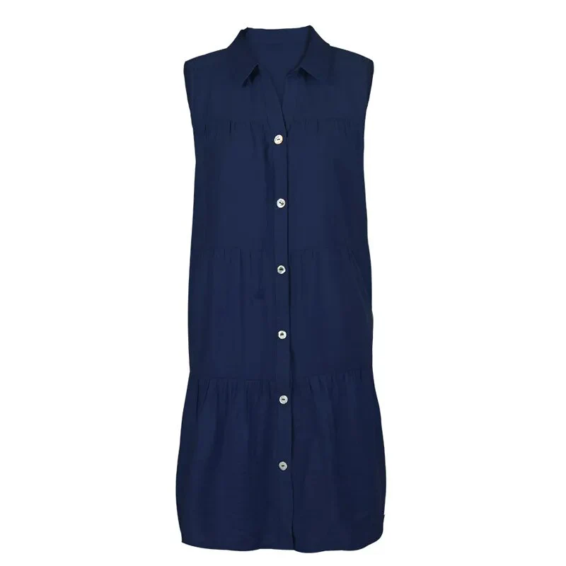 Turn-Down Collar Office Lady Cotton Shirt Dress Single-Breasted Sleeveless Summer Dress Women Loose Casual A-Line Spring Vestido - Image 9