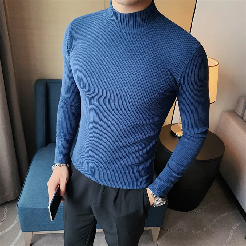 Turtleneck Men Autumn Winter Long Sleeve T Shirt For Men Clothing Simple Slim Fit Casual Men's T-shirts Striped High Quality Hot - Image 11